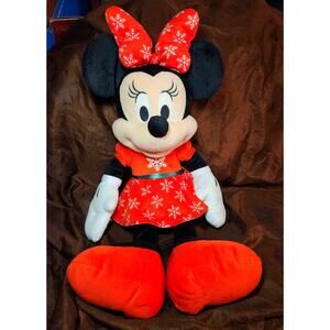 Disney Store Minnie Mouse Plush 22" Snowflake Dress & Bow Red Shoes Christmas